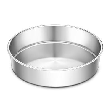 Imagem de LIANYU Formas de bolo redondas de 22 cm, forma redonda de aço inoxidável para bolo de aniversário de casamento, assadeira de metal para lasanha de brownie, à prova de vazamento, pode ser lavada na