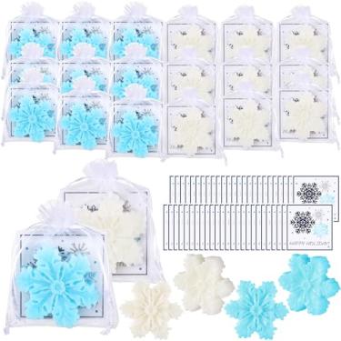Imagem de Leelosp 50 conjuntos de sabonetes de flocos de neve de Natal em barra de sabão em barra de presente a granel de Natal com cartão e sacos de organza branca para lembrancinhas de festa de Natal