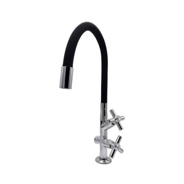 Imagem de Torneira Pia Cozinha Tanque Mesa Bancada Duas Saídas Mangueira Flexível Preto Metal Luxo