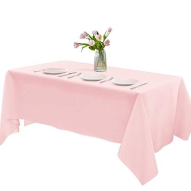 Imagem de Pacote com 1 toalha de mesa de cetim retangular 127 x 250 cm – tecido macio resistente a rugas para casamento, banquete, decoração de festa – fácil de cuidar, lavável na máquina, rosa