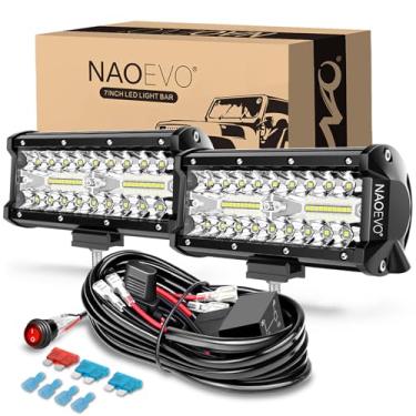 Imagem de NAOEVO 7 Inch LED Light Bar, 240W 24,000LM Offroad Fog/Driving Lights LED Pods with 2 Leads Wiring Harness Kit, Spot Flood Combo Beam, LED Work Lights for Truck Boat UTV ATV, 2-Pack (Whi