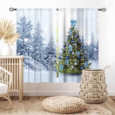 Imagem de Cortinas de árvore de Natal, floresta de inverno, paisagem nevada, natureza, neve, cenário florestal, Feliz Natal, Ano Novo, cortinas de janela, tratamentos para sala de estar, quarto, cozinha