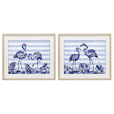 Imagem de Stupell Industries Conjunto de 2 peças com estampa emoldurada de bétula e pincelada flamingos e listras, design de Paul Brent, 43 x 53 cm