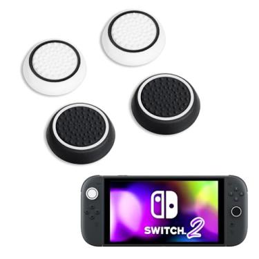 Imagem de DLseego 4 Pegas de polegar projetadas para Nintendo Switch 2 (2025), silicone macio Joycon controle analógico capa protetora antiderrapante botão Joy Con Joystick Caps Covers, círculo - preto branco