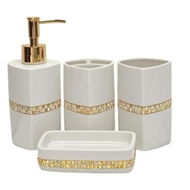 Imagem de Kit Lavabo Luxo - Conjunto Completo Para Pia De Banheiro, Design Refinado E Acabamento ImpecáVel(Kit4 Triângulo branco Pedraria)