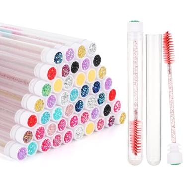 Imagem de 50 varinhas de rímel descartáveis, pincel de cílios de diamante com carretéis de cílios tubulares para extensões de cílios e ferramentas de maquiagem - cores mistas