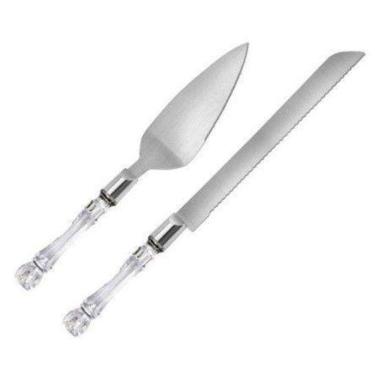 Imagem de Kit Talheres Para Bolo Com 2Pçs Espátula E Faca Inox Cristal