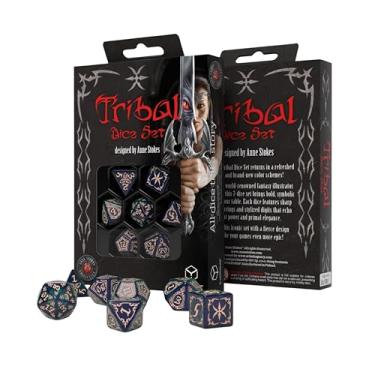 Imagem de Anne Stokes Tribal Dice Set – Blue-Green & Beige | Q Workshop 7 Polyhedral RPG Dice | Official Licensed Fantasy Dice