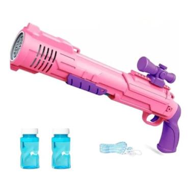 Imagem de Metralhadora Lança Bolhas Arma de Brinquedo de Sabão Arminha Para Criança Luz LED Rosa