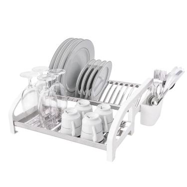 Imagem de Escorredor Cama 16 Pratos Inox Branco Com Porta Talheres