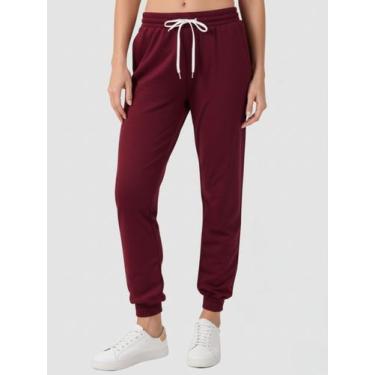 Imagem de Calça de Moletom Feminina Jogger Básica Bordô Forrado Felpudo Flanelad