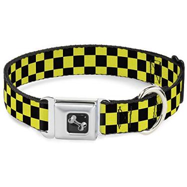 Imagem de Buckle-Down Coleira para cães com fivela de cinto de segurança – preto/amarelo neon – 3,8 cm de largura – serve para pescoço de 40,6 a 58,4 cm – Médio