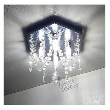 Imagem de Lustre De Cristal Acrí­lico Base Inox 23x23 E 20 Cm De Altura Hexagonal - Bivolt