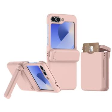 Imagem de Capa para Galaxy Z Flip6 com suporte para cartão, proteção com dobradiça e suporte rígido (para Galaxy Z Flip6/rosa)