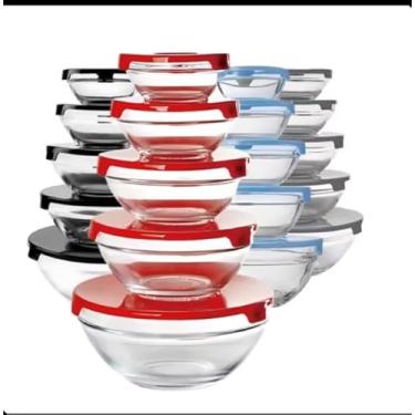 Imagem de Conjunto com 5 Potes de Vidro com Tampa – Vasilhas de Cozinha para Armazenar Alimentos, Marmitas, Micro-ondas, Freezer e Geladeira – Cores Sortidos