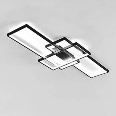 Imagem de Luminária de teto LED moderna de 80 W para quarto, sala de estar, cozinha, ilha, mesa de jantar e escritório, lustre de design quadrado criativo com iluminação branca fria de 6000 K, preta,