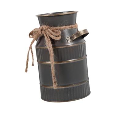 Imagem de Generic Vaso de flores de metal estilo fazenda, estilo boho chique, antigo, decorativo, balde de flores para sala de estar, decoração de mesa campestre, Cinza Escuro