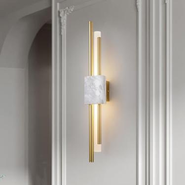 Imagem de Luminária de parede moderna, branca, verde, pedra natural, vidro, barra de iluminação de parede linear, tira longa, LED, banheiro, penteadeira, luminária de parede, luz de quarto para sala d