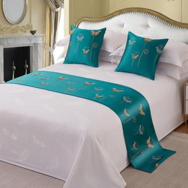 Imagem de Cachecol para cama de hotel, moderno, colchas, decorativo, macio, sem desbotamento, toalha de cama simples e elegante para cama solteira, tamanho king, verde, apenas 2 fronhas 50 x 50 cm