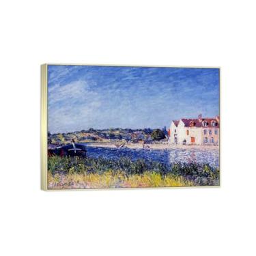 Imagem de BMZFYBS Impressão em tela famosa pintura paisagem arte de parede - River-Silver Frame Poster para decoração de casa 70 x 100 cm 27 x 39 pol