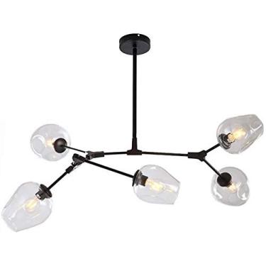 Imagem de Lustre E27 Nordic Glass Ball Chandelier Altura ajustável, Lustre preto fosco, E26 Metal Hand Blow Branches Pendant Light, Luminárias de globo de meados do século de 79"