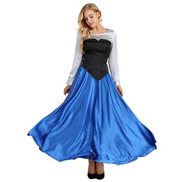 Imagem de TSSOE Vestido feminino sereia cosplay Halloween festa princesa vestido vestido de baile fantasia azul GG
