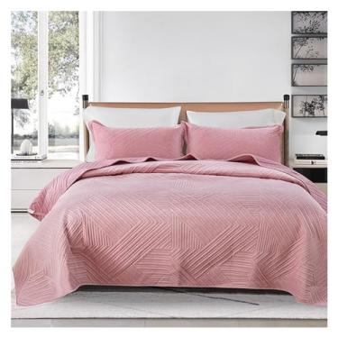 Imagem de Conjunto de edredom de pelúcia de 3 peças, colcha bordada, leve e colchões, conjunto de lençóis de cama (rosa 220 x 240 cm)