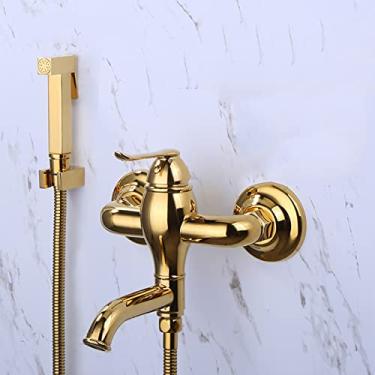 Imagem de CUTPOIY Kit de pulverizador de bidê para vaso sanitário pulverizador de mão dourado acessório de vaso sanitário rotação 360 dupla alça bidê acessório torneira kit pulverizador para vaso sanitário, B