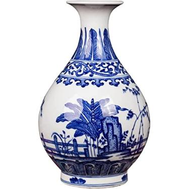 Imagem de Vaso de flores vaso de cerâmica chinês pintado à mão vaso de flores de porcelana azul e branco para casa, sala de estar, escritório, decoração de mesa, vasos de flores, vaso de flores, decoração de
