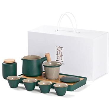 Imagem de Conjunto de chá, conjunto de chá chinês gongfu conjunto de chá de viagem conjunto de chá japonês conjunto de chá de cerâmica Kungfu conjunto de chá de viagem com bule de chá portátil/xícaras de chá
