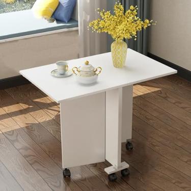 Imagem de Mesa de jantar ultrafina com folhas caídas, mesa de cozinha dobrável de madeira com 6 rodas, mesa de jantar dobrável e dobrável, dobrável em 3 formas (cor: D, tamanho: