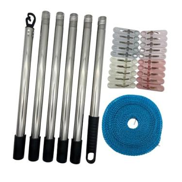 Imagem de FytStycale Acessórios para varais de roupas Fácil instalação Kit de varal de roupas Gancho de de alto alcance para pendurar e plantas, 6 Seção