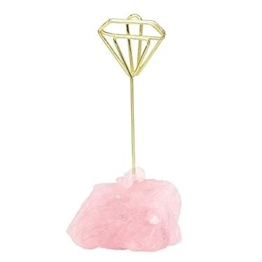Imagem de SUNYIK Suporte de memorando de pedra de cristal de quartzo rosa para mesa, memorando, foto, número de cartão, suporte de clipe para casamento, mesa de escritório em casa, diamante,