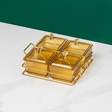 Imagem de Pratos de servir divididos de plástico com bandeja de metal, bandeja de saborear tigelas removíveis para aperitivo, molho, nozes, frutas, doces, lanches, ouro, 4 compartimentos B