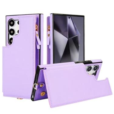 Imagem de For Samsung Galaxy S23 Case with RFID Blocking 6 Card Holder for Women Men, PU Leather Magnetic Snap Flip Wristlet Strap Zipper Wallet Phone Cases for Samsung Galaxy S23 Purple