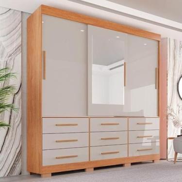 Imagem de Roupeiro New Star Cinamomo Off 3 Portas 9 Gavetas C/ 1 Espelho Larg. 1
