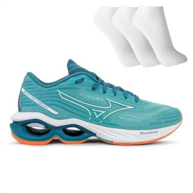 Imagem de Tênis Mizuno Wave Creation 24 Masculino + 3 Pares de Meias, 39, Azul, 