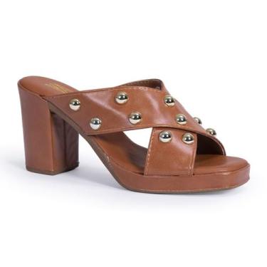 Imagem de Tamanco Feminino Meia Pata em X com Apliques Moderna Confortável Via A