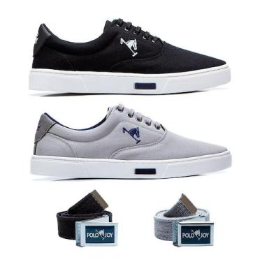 Imagem de Kit 2 Tênis Casual Em Lona + 2 Cintos Polo Joy, Cinza claro, Preto, 47