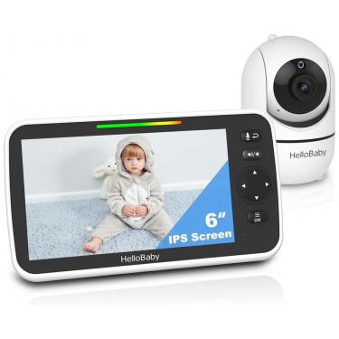 Imagem de Babá Eletrônica com Divisão de Tela HelloBaby 6 IPS - Sem WiFi - Visão Noturna Infravermelha - Pan/Tilt/Zoom - 2 Vias de Áudio - 8 Canções