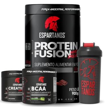Imagem de Combo Whey Protein Fusion Chocolate 900g + BCAA em Pó Limão 100g + Creatina 100g + Shaker - Espartanos