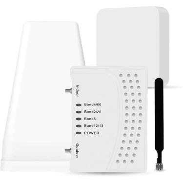 Imagem de Amplificador de celular para casa e várias salas, amplificador de sinal de celular com 2 antenas internas para banda 66/2/4/5/12/17/13/25, até 6000 m², Boost 4G 5G LTE para todas as operadoras dos EUA