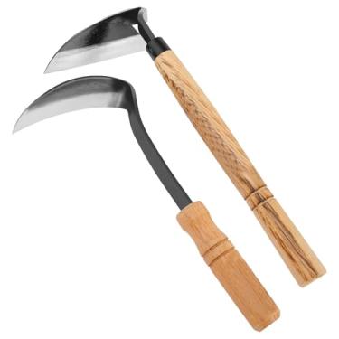 Imagem de Ferramenta manual de remoção de ervas daninhas com lâmina incisiva, ferramenta de remoção de ervas daninhas, foice, grama, leve, para jardim (foice curvada + foice crescente)