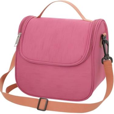 Imagem de Bolsa Térmica Marmita com Alça de Ombro – Lancheira para Trabalho, Escola, Academia, Passeios – Unissex, Resistente e Estiloso (Rosa)