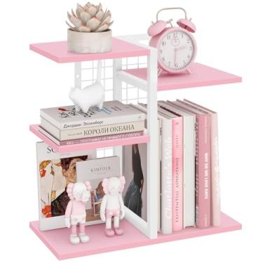 Imagem de ELITEROO Estante de mesa, prateleira organizadora de mesa em camadas, estante de mesa de madeira, pequena prateleira de livros, organizador de cômoda e decorações de mesa para escritório feminino