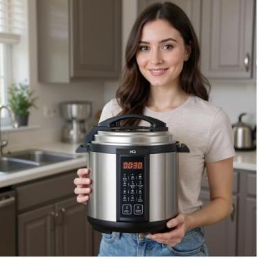 Imagem de Panela de Pressão Elétrica Digital HQ, 6L, Multifuncional, Aço Inox, 220V