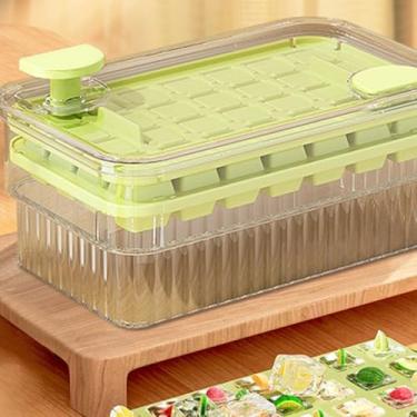 Imagem de Bandeja de cubos de gelo com tampa e lixeira, bandejas de plástico para freezer com caixa de 2 camadas