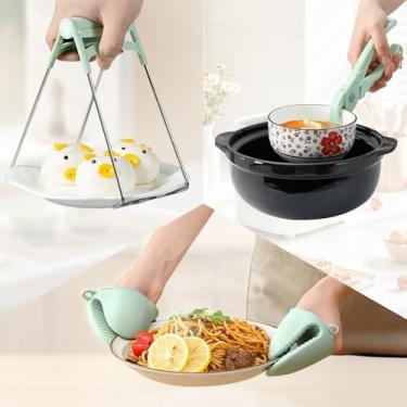 Imagem de Conjunto de 3 peças de garra de cozinha antiqueimadura com suporte de tigela de prato ferramenta de elevação para cozinhar em casa, vaporizador, micro-ondas, panelas quentes e utensílios, uso de