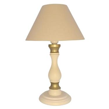 Imagem de Abajur de Mesa com Base de Madeira | Iluminação Suave para Cabeceira de Cama e Criado-Mudo – Decoração Moderna para Quarto e Escritório (Base Bege C Dourado C Bege)