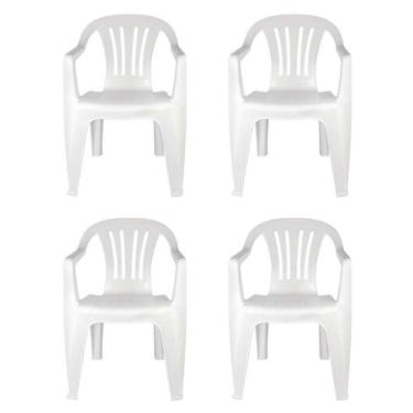 Imagem de Kit 4 Cadeiras Poltrona Plástica Empilhavel Reforçada Branca 182kg Mor